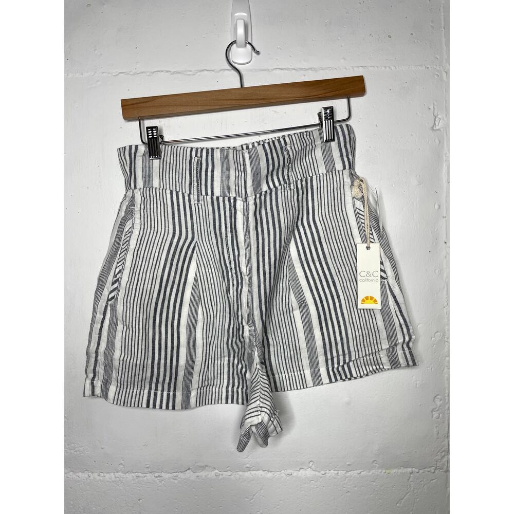 NEW C&C California Linen Striped Shorts Size 2 Navy White